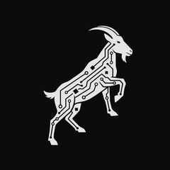Fototapeta premium Circuit Board Goat Illustration on Black Background.