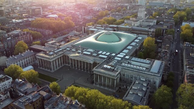 Aerial view of the British Museum in Londons Bloomsbury, a global institution dedicated to preserving human history, art, and culture.