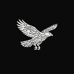 Obraz premium White Eagle Illustration with Circuit Lines.