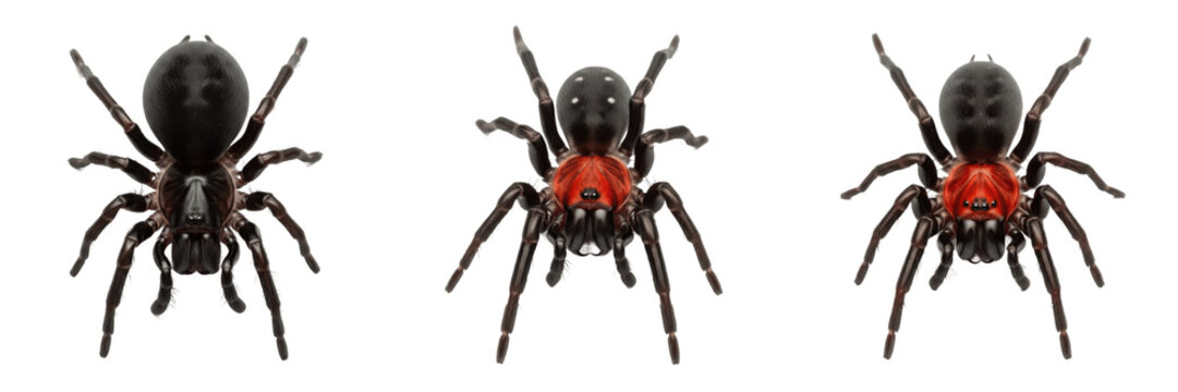 Set of Realistic Redback Spiders &ndash; Isolated Arachnid PNG Collection