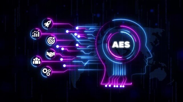 Advanced Encryption Standard A E S Cyber Security Concept with Human Head and Representing Data Protection and Technology