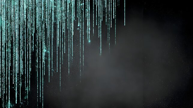 Abstract Cyberpunk Digital Rain Glitch Background with Teal Vertical Lines and Matrix Style Data Stream for Technology Design