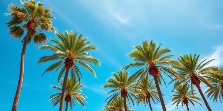 Majestic royal palm trees against a vibrant blue sky, warm, fronds