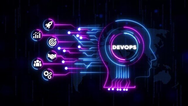 Dev Ops Concept with Head Silhouette and Representing Collaboration, Development, and Operations devops