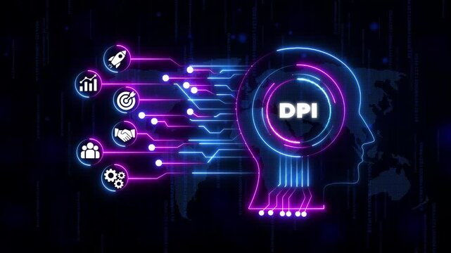 Digital Dots Per Inch D P I Concept with Human Head and on Circuit Board Background for Technology and Innovation Visuals