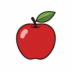 Fototapeta premium A Vibrant Red Apple with a Green Leaf and Stem on a White Background