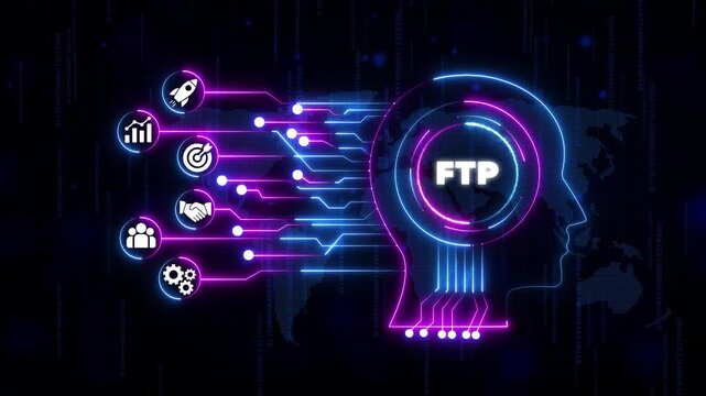 File Transfer Protocol F T P Concept with Neon Circuit Board and technology data transfer