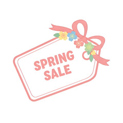 Spring Sale Banner with Pink Ribbon and Floral Label