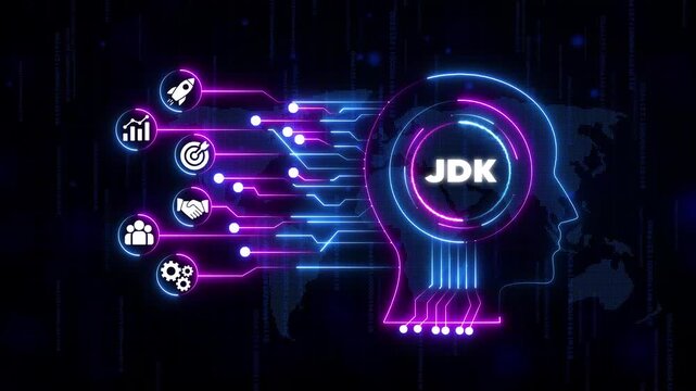 J D K Software Development Technology Concept with Neon Circuit Board and