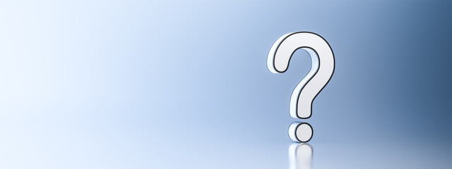 Obraz premium White question mark on blue background with empty copy space on left side, FAQ Concept. 3D Rendering