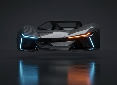 Futuristic Sports Car with Cyberpunk Lighting and Carbon Fiber Body in Studio Lighting