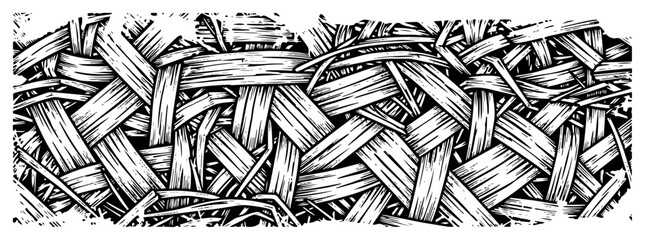 Detailed messy woven straw or wicker texture in vintage woodcut style © Aisha Kudorova