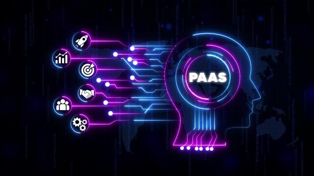 Platform as a Service Paa S Technology Concept with Neon Head and Representing Business Growth Strategy and Innovation
