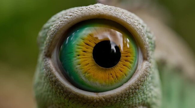 Intense closeup of a chameleon eye showing amazing color variations and texture