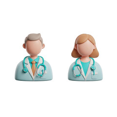 Fototapeta premium 3D rendered male and female doctor icons isolated on transparent background