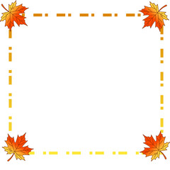 Autumn maple leaf border frame with dashed line on white background