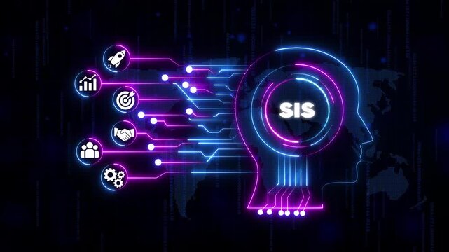 S I S Strategic Information Systems Concept with Neon Circuitry and glowing business technology data analysis