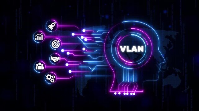 Virtual Local Area Network Concept with Head Silhouette and vlan networking technology computer network