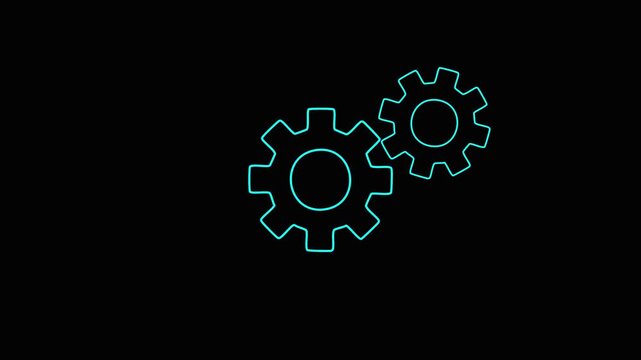 Gear interlocking cogs mechanism technology symbol blue neon line style gear interlocking gears.