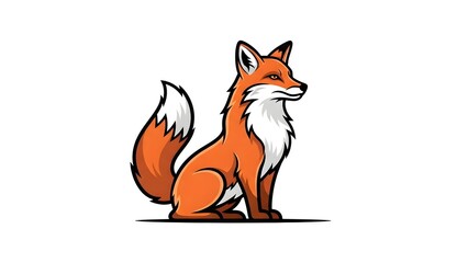 Fototapeta premium A cartoon fox sitting and looking to the right in a simple illustration style