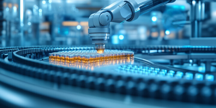 Smart industrial robot handles laboratory vials with machine vision, automation technology, and digital manufacturing for pharmaceutical innovation