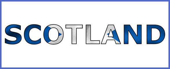 Scotland Text Filled with National Flag Colors &ndash; Scottish Pride Typography Illustration on Clean Background