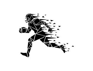 Fototapeta premium Geometric silhouette of american football player running with dynamic fragmented effect