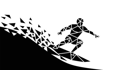 Obraz premium Geometric surfing silhouette with fragmented wave design