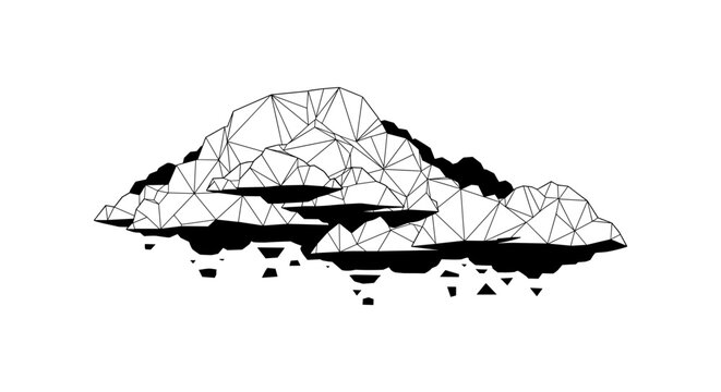 Geometric low poly cloud with triangular facets on white background