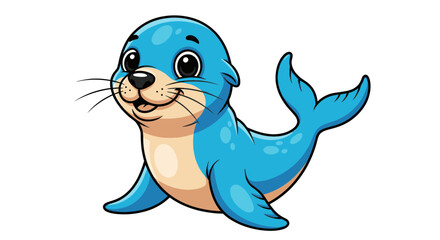 Cute Blue Cartoon Seal Pup Smiling © udin