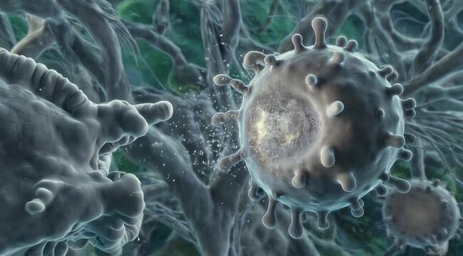 Phagocytic Cup Formation: Immune Cell Engulfing Target with Central Glow - 3D Microscopic Illustration