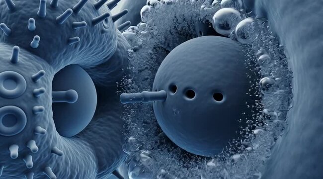 Phagocytosis: Macrophage Engulfing Particle in Blue Microscopic View - 3D Cellular Illustration