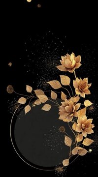 Fundo preto com circulo decorado com flores elegancia floral sofisticada