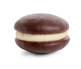 Delicious whoopie pie isolated on white background, closeup