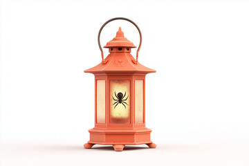 Orange Halloween Lantern with Spider Inside Isolated on White Background