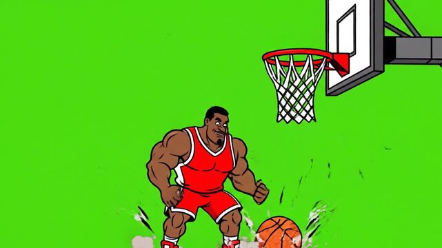 Basketball Player Dunking in Cartoon Style.