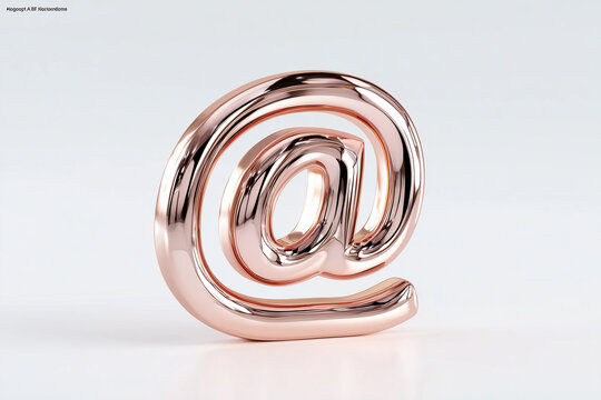 Rose Gold Metallic At Sign Symbol on Light Background