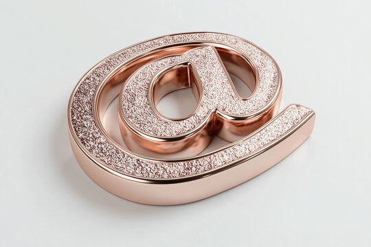 Rose Gold At Sign Symbol with Glitter Texture on White Background