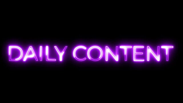 Daily Content Purple Neon Sign Glowing on Black Background
