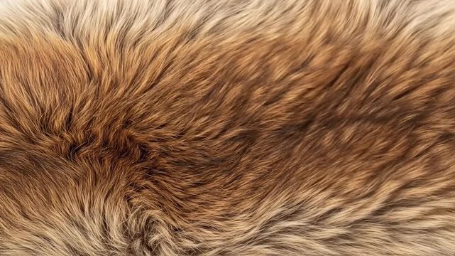 Close-up of layered fur, a mix of brown and beige tones. Textured and soft
