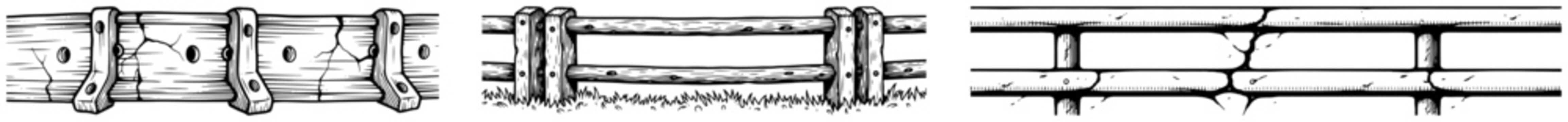 Set of horizontal borders featuring wooden planks and brick wall textures for stadium design