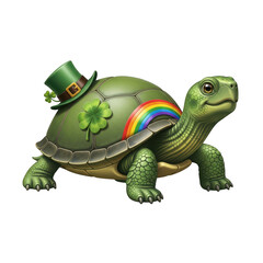 Fototapeta premium A green turtle wearing a st patricks day hat isolated on transparent background