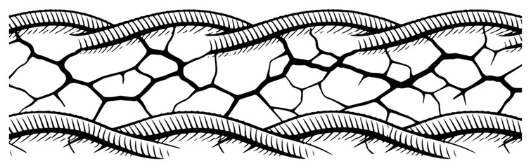 Horizontal border frame with rope texture and cracked earth center © Mago