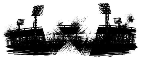 Abstract grunge illustration of a soccer stadium with bright floodlights and ink textures © Mago