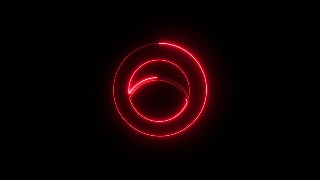 Neon pie chart animation. Glowing neon circle pie chart animation on black background.