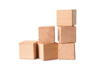 Obraz premium Many wooden cubes on white background