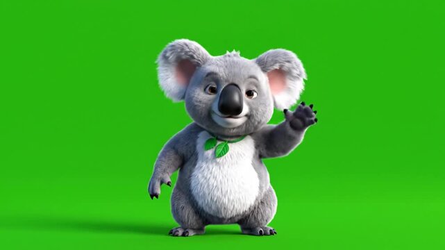 Cartoon Koala Dancing on Green Screen.