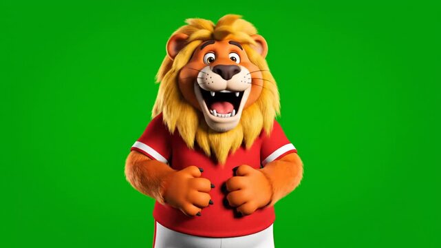 Cartoon Lion Character in Red Shirt Gesturing.