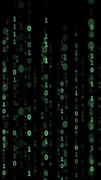 Green Binary code Background. Digital and Secure Data Concept. Technology animation. Vertical footage