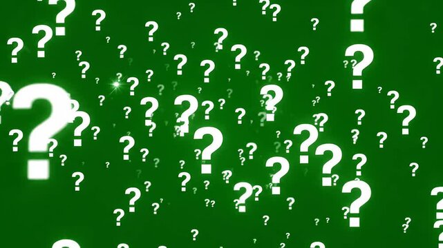 White question marks on green background